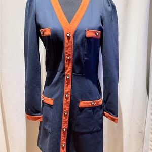 Anthropologie Navy Blazer with Orange Trim